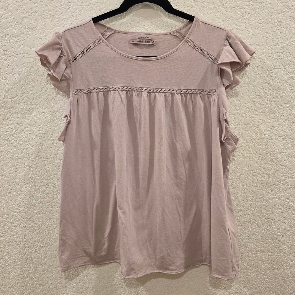 Abercrombie & Fitch Mauve Ruffle Sleeve Crochet Lace Babydoll Top L Cottagecore